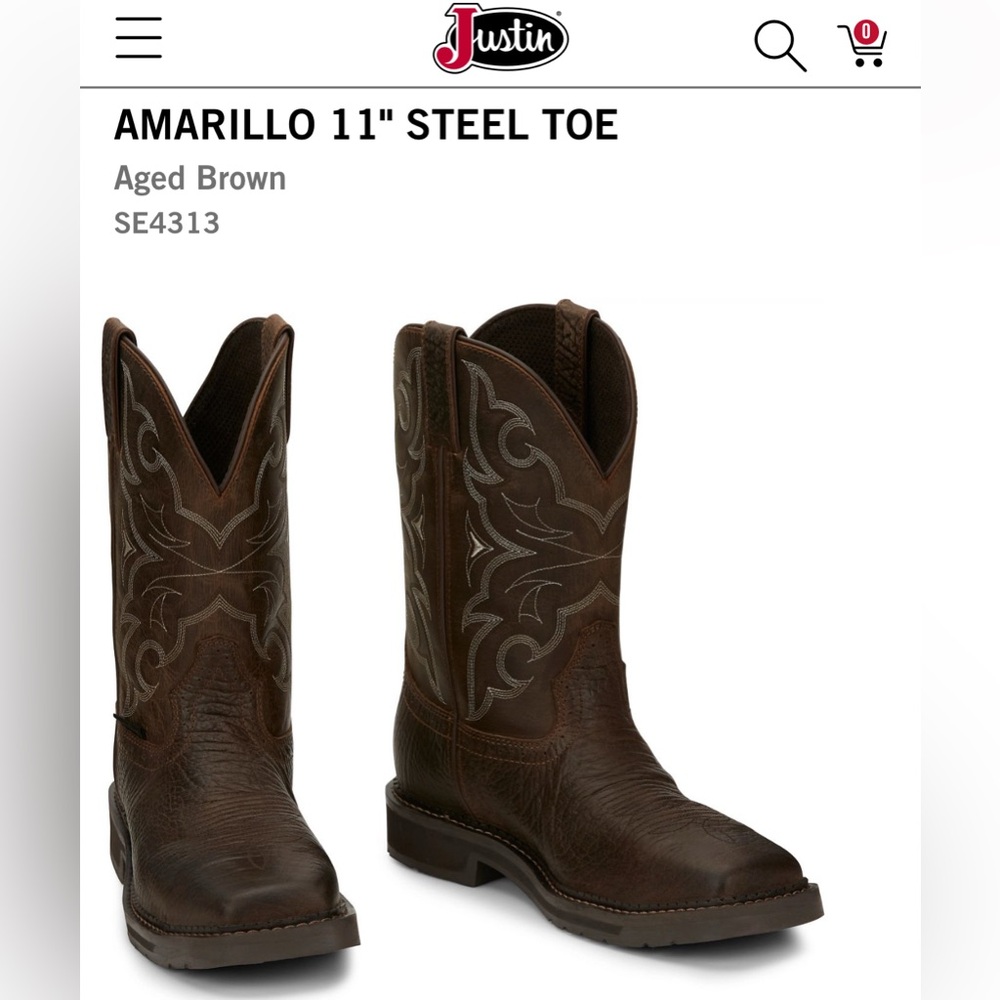 Justin Boots Amarillo 11" Steel Toe Work Boots Leather- Aged Brown New